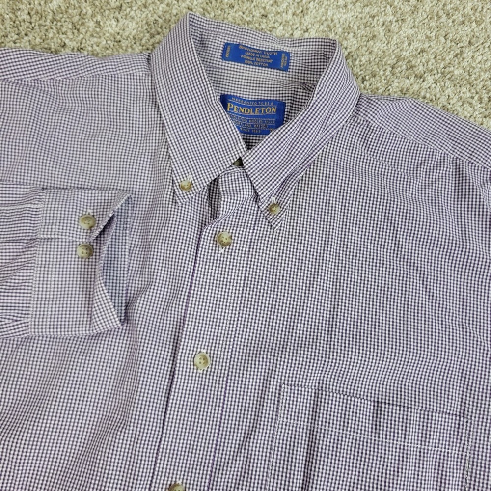 Pendleton Broadway Cloth Mens Large Purple White Mini Check Button Down LS